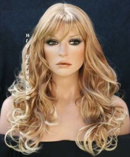 Long Curly and Sassy Strawberry Blond Mix Wavy Wig with Bangs 27T613 