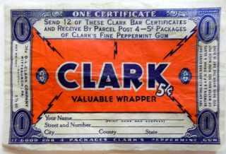 1930s Clark Candy Bar Coupon for Clarks Peppermint Gum
