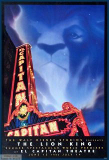 Lion King at El Capitan Theater Original 1sheet Movie Poster Disney 