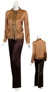 ESCADA Carmel Silk Beaded Jacket Pant Suit 12 $4570 New
