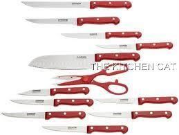 Red Kitchen Knife Set Carbon Stainless Steel w with Block 3 Paring 