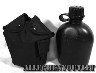 Black Military 3 Piece Canteen Kit With Cover & Aluminum Cup FREE 