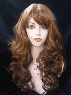 BOUNCY LONG WAVY Curly BLONDE tone mix WIG with bangs JSCA G27