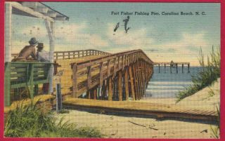 1940S CAROLINA BEACH NC FORT FISHER FISHING PIER LINEN POSTCARD NEW 