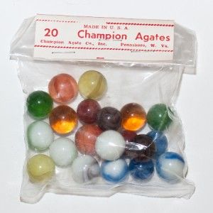 Vintage Bag of 20 Champion Agates Glass Marbles Mutli Color Never 