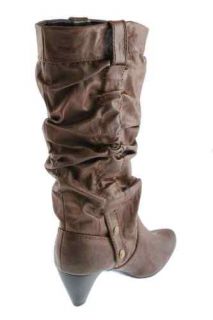 Carlos Santana New Providence Brown Studded Slouched Mid Calf Boots 