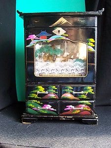 Vtg 12 1 4 1950s Japanese Blk Laquer Animated Music Jewelry Box 