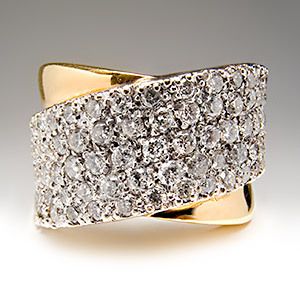 Carat Diamond Wide Band Crossover Cocktail Ring Solid 18K Gold 