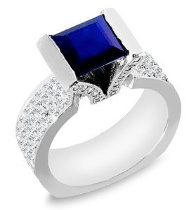 14k White Gold 2 00 Carat Sapphire 60 tcw Diamond Ring