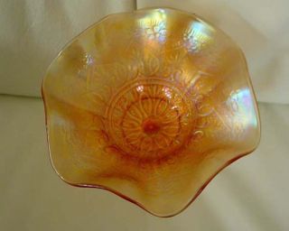 Vintage Carnival Glass Hearts and Flowers compote in marigold