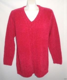 CAROLYN TAYLOR ESSENTIALS  Raspberry Chenille Sweater, Size Medium 