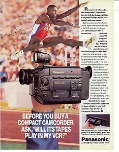 Panasonic Palmcorder Vintage 1992 Print Ad Featuring Carl Lewis