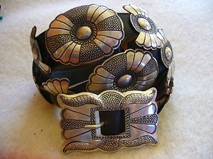 INCREDIBLY DETAILED STERLING CONCHO BELT 292 GRAMS SILVER WEIGHT