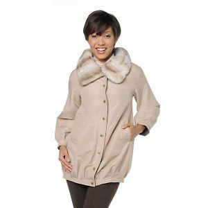 ILLUSION Sherry Cassin Reversible Coat w Faux Fur Trim Size S