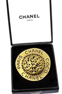 Vintage Chanel Rare XL Huge Coco Paris 1994 CC Gold Brooch Pin