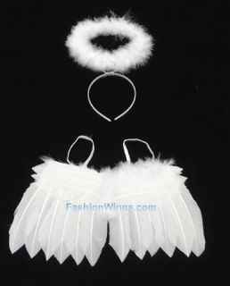White Costume Turkey Feather Angel Wings w Headband Halo for Babies 