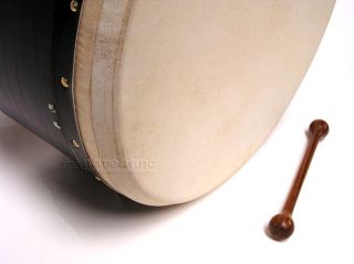 New 16 Deep Black Frame Irish Bodhran Drum w Tipper Tunable Goatskin 
