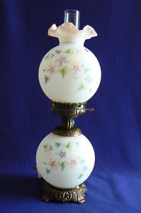 Fenton 23 White GWTW Lamp with HP Flowers