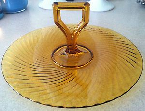    Imperial Glass Amber Twisted Optic Center Handle Sandwich Server