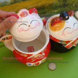 Lucky Cat Maneki Neko Cookie Jar Tea Coffee Sweet Gift