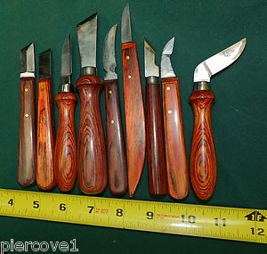 LOT OF 9 WOOD CARVING WHITTLING KNIVES FOR DUCKS CANES LURES