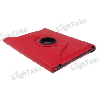 New 360° Degree Rotatable Protective PU Leather Case for iPad 2 Red 