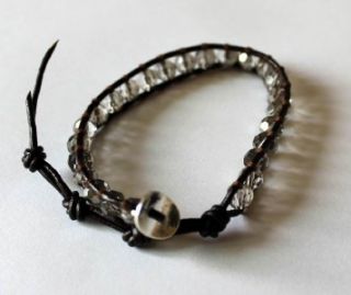 Chan Luu Cal Swarovski Crystal Single Wrap Bracelet on Natural Black 