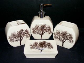  winter tree 4pc ceramic bath set soap dish pump tumbler toothbrush
