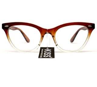 New Kiss Vintage Cat Eye Vintage Clear Sunglass Eyeglasses Brown Clear 