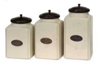French Country s 3 Canister Set Ceramic Kitchen Speckled Off White New 