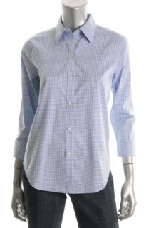 Ralph Lauren New Blue Glen Plaid 3 4 Sleeve Button Down Top Shirt XS 