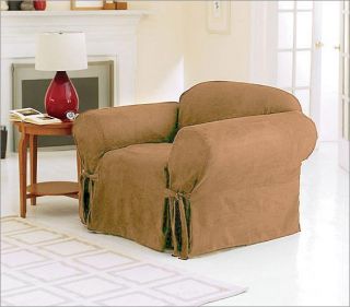PC Tan Soft Micro Suede Arm Chair Slip Cover New