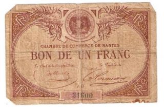France Chambre de Commerce Nantes 1 Frang VG Banknote