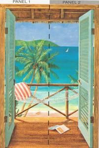 Tropical PALM PARADISE BEACH FRONT DOOR 6X4 Wallpaper Wall Decor Mural 