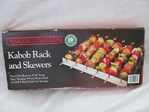 New in Box Charcoal Companion Kabob Rack and Skewers 14 Long Set of 