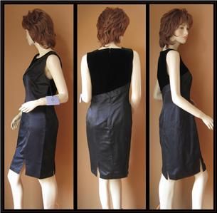 Vera Wang Lavender Label Black Satin Silk Velvet Trim Sleeveless Dress 