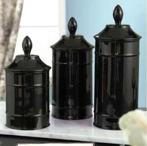 Black Ceramic Storage Kitchen Canister Set of 3 Seals