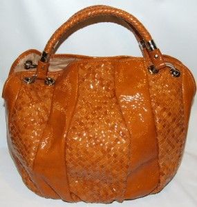 Charles David Brown Woven Patent Leather Tote Bag Purse Handbag