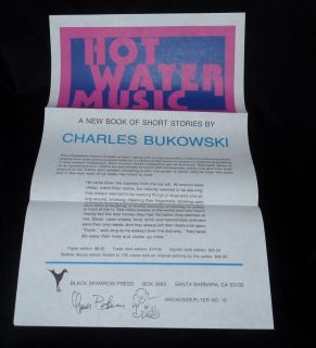   Music Signed Broadside Flyer with Doodle Charles Bukowski 1983