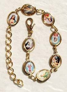 Small Oval Madonna Gold Color Saints Charm Bracelet