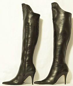CHARLES BY CHARLES DAVID ALL LEATHER AWESOME OVER THE KNEE BLACK BOOTS 