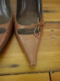 Charles David Spanish Leather Mary Jane Bow High Heel Pumps 7 5 B 38 