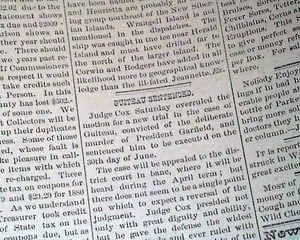 1882 Newspaper Charles J Guiteau Death Sentence James A Garfield 
