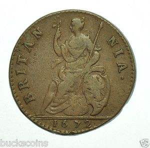   UNRECORDED 1672 0 Farthing British Coin from Charles II AVF