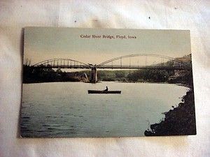 1910 Floyd Iowa Cedar River Bridge Postcard Canoe