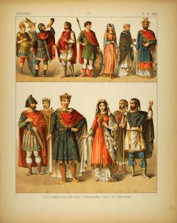 1882 Costume Franks Medieval Warriors Men Women Priest France Infantry 