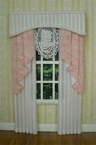 Dollhouse Miniature 1 12 scale White and Pink Curtains Drapes 5024