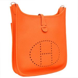 Hermes Orange Clemence Evelyne III GM Messenger Cross Body Birkin Bag 