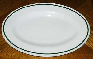 Anchor Hocking Restaurant Platter Anchorware Green Stripe Milk White 