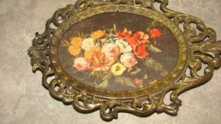   Small Brass Metal Frame Oval Floral Pictures Italy Cheswick PA